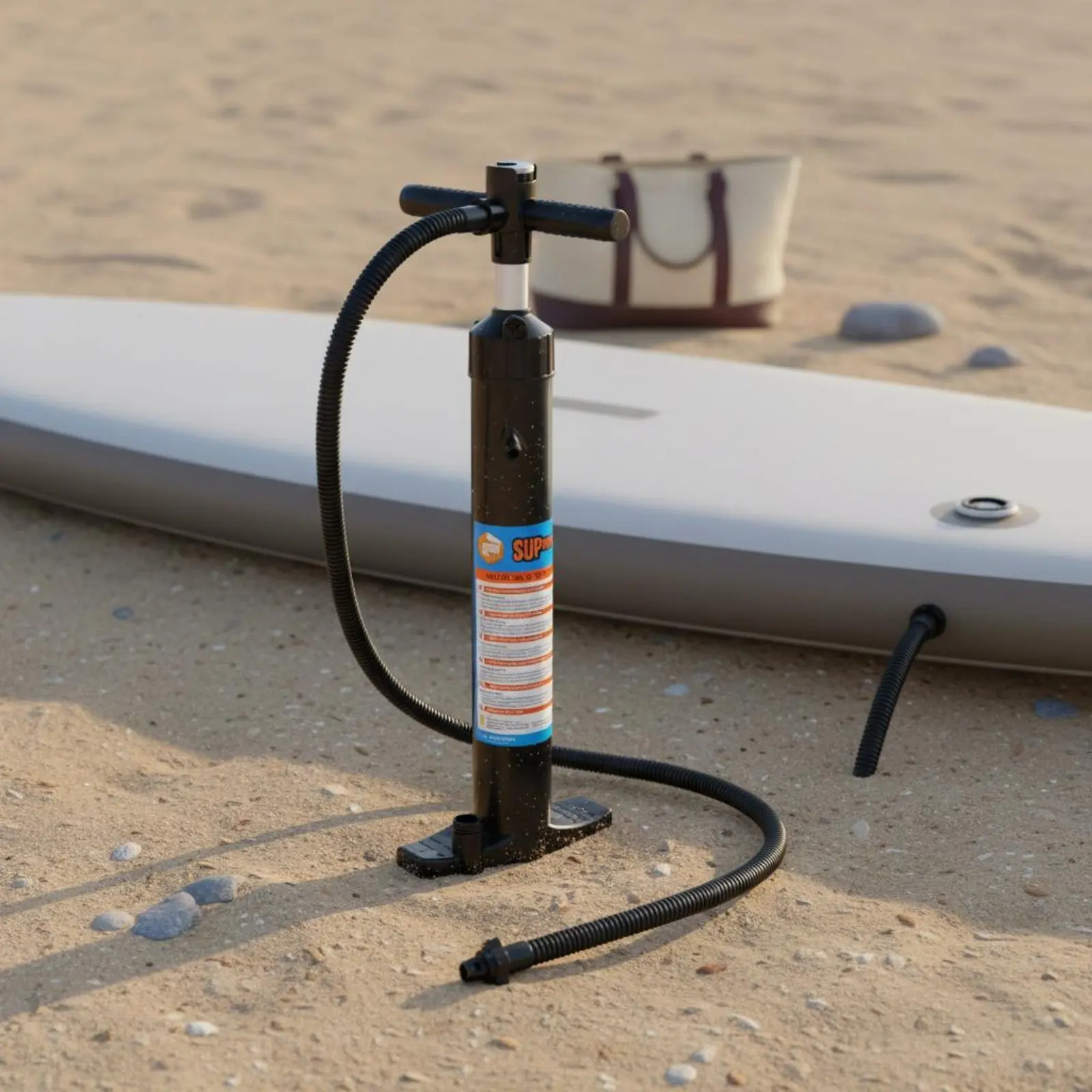 Фото Ручной насос двойного действия 27,5 PSI для SUP-досок, портативный, черный, для озер и рек №4