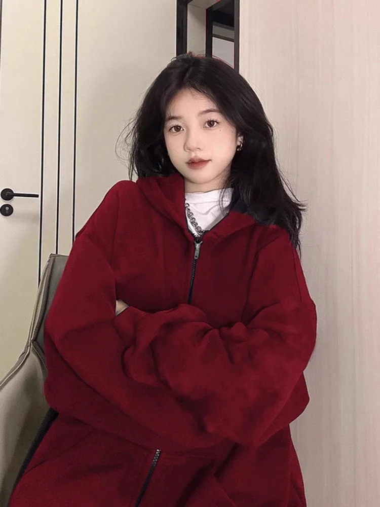 Кардиган с капюшоном и винно-красным бантом женская корейская серия толстая