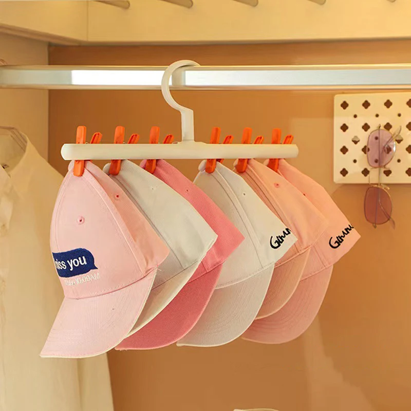 

6 Clips Hats Socks Organizer Rack Hanging Peaked Cap Scarf Storage Rack Hanger Multifunctional Closet Wardrobe Storage Holder