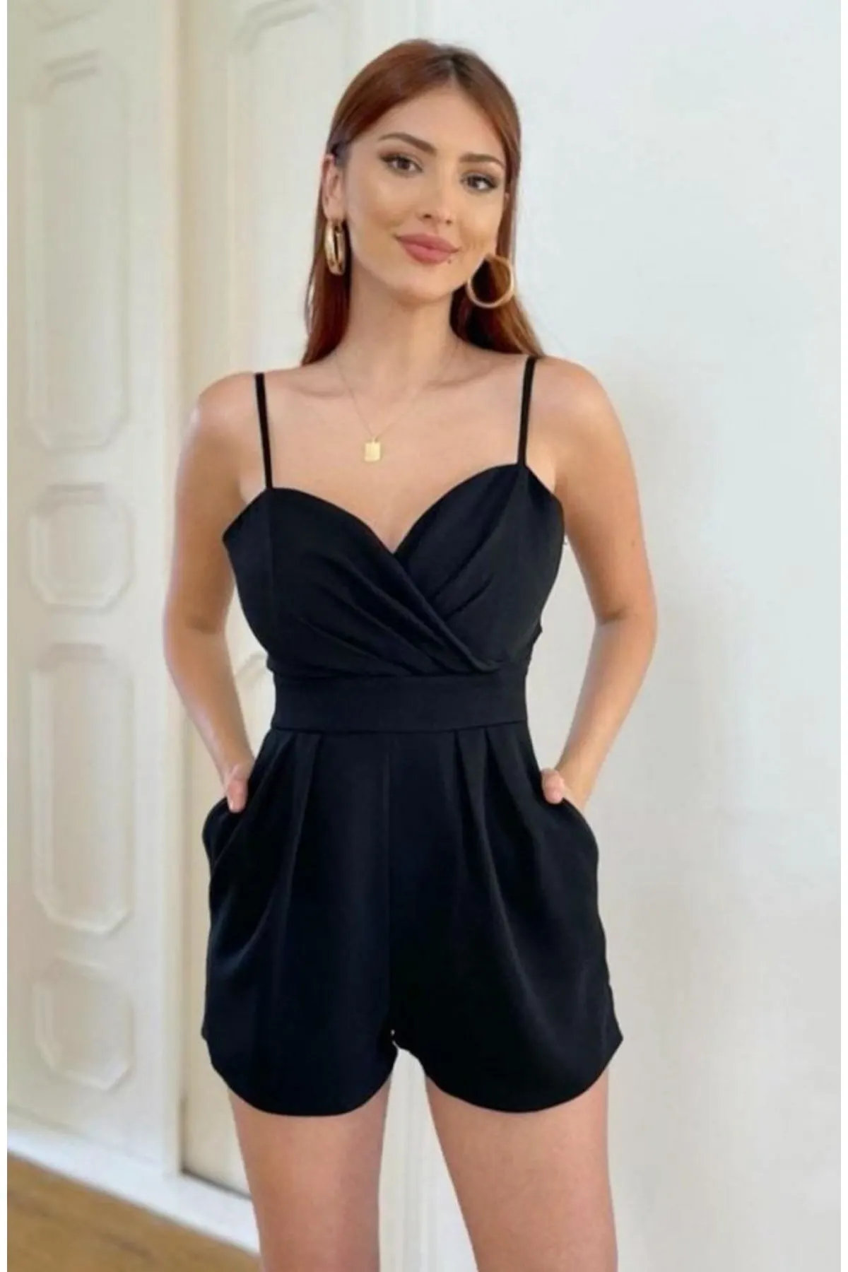 

Women's Overalls Double Breasted Collar Shorts Jumpsuit With Straps Hot Casual Fashion Sleeveless Baggy Trousers