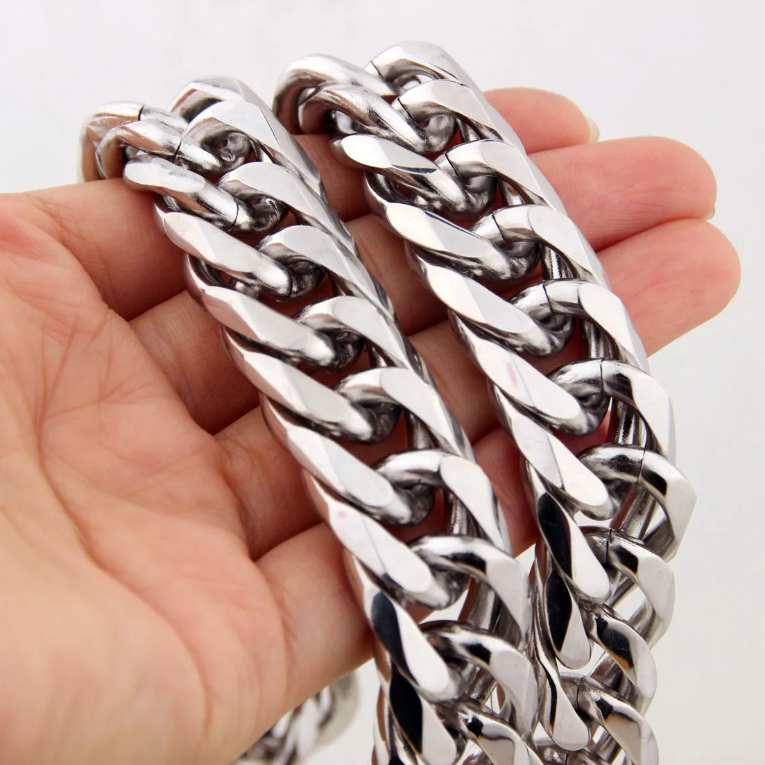 

19/21mm Heavy Polished Men/Women Stainless Steel Silver Color Cuban Curb Link Chain Necklace Or Bracelet Fashion Jewelry