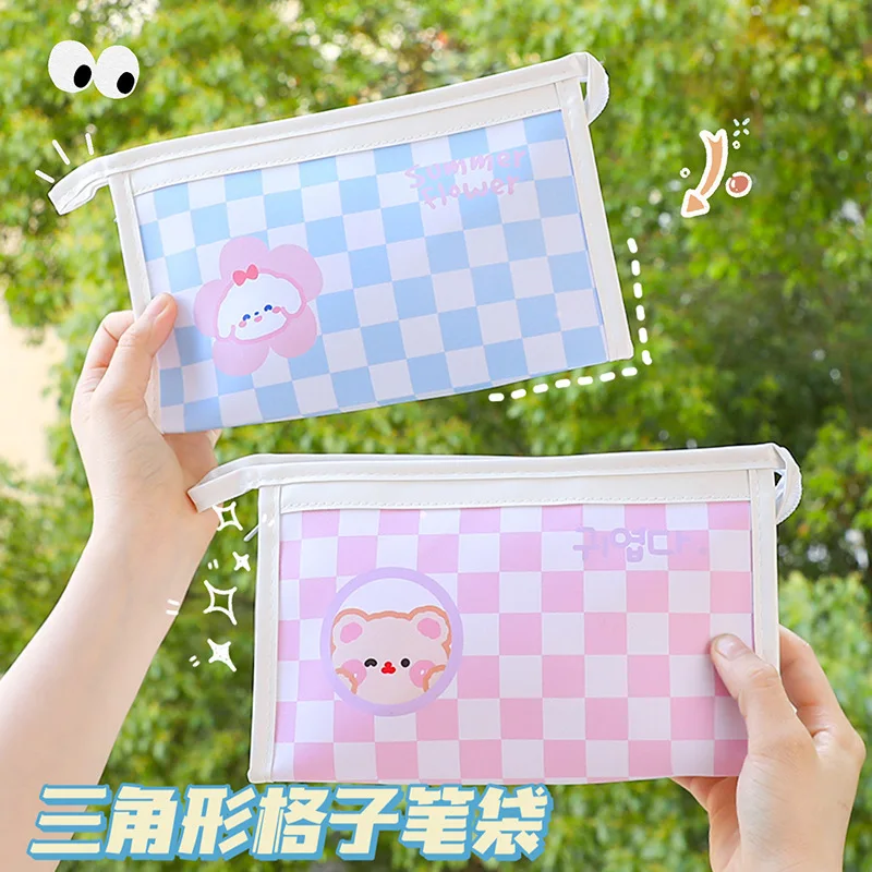 

Wholesale 20pcs Cartoon Chessboard Checker Pencil Bag Large Capacity Student Stationery Storage Portable Travel Makeup Gift