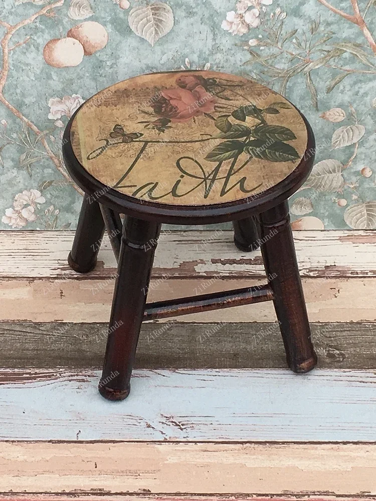 Модный круглый стул из массива дерева низкий для детей дома