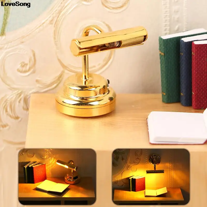 

New 1:12 Dollhouse Miniature Desk Lamp LED Lamp Gold Wall Light Lighting Home Furniture Model DIY Decor Toy Doll House Accessory
