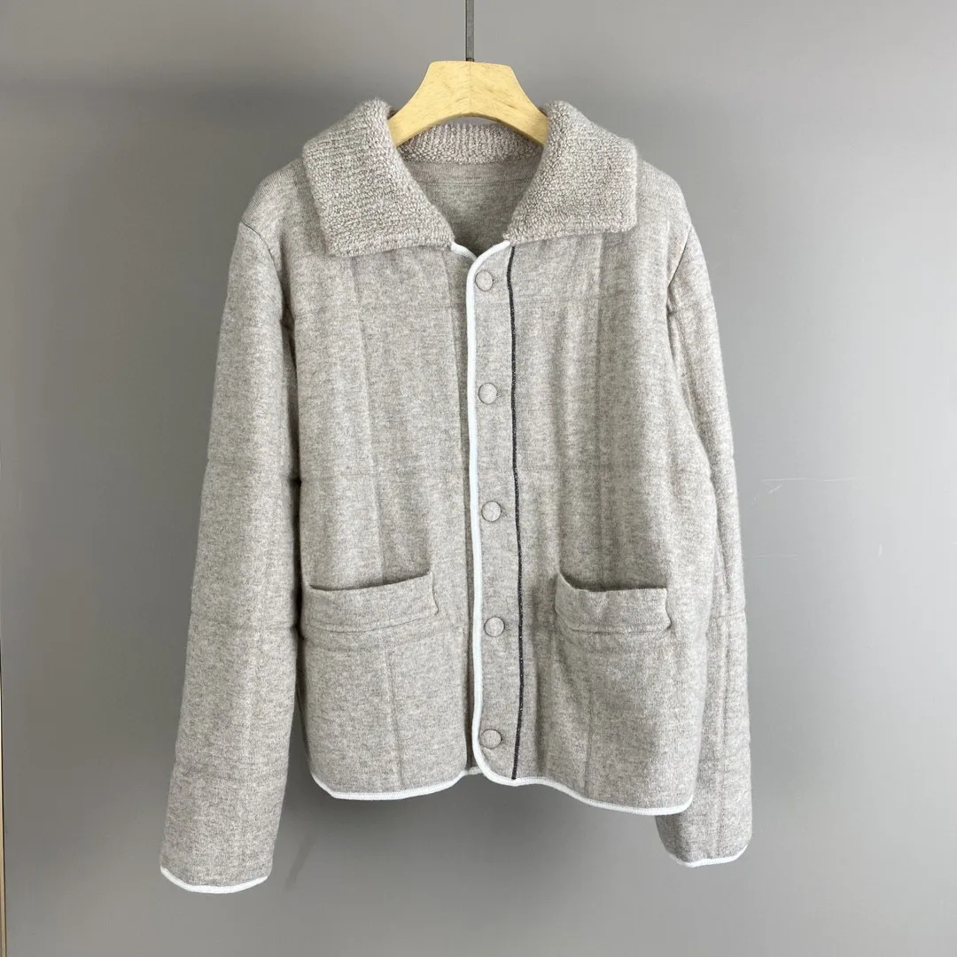 Женское однобортное кашемировое пальто удобное трикотажное с отложным