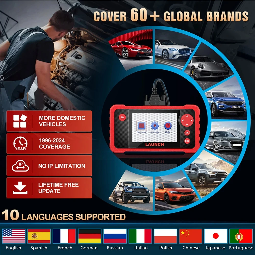 LAUNCH X431 CRP123 V2.0 Plus OBD2 Сканер Все системы Автомобильные диагностические инструменты