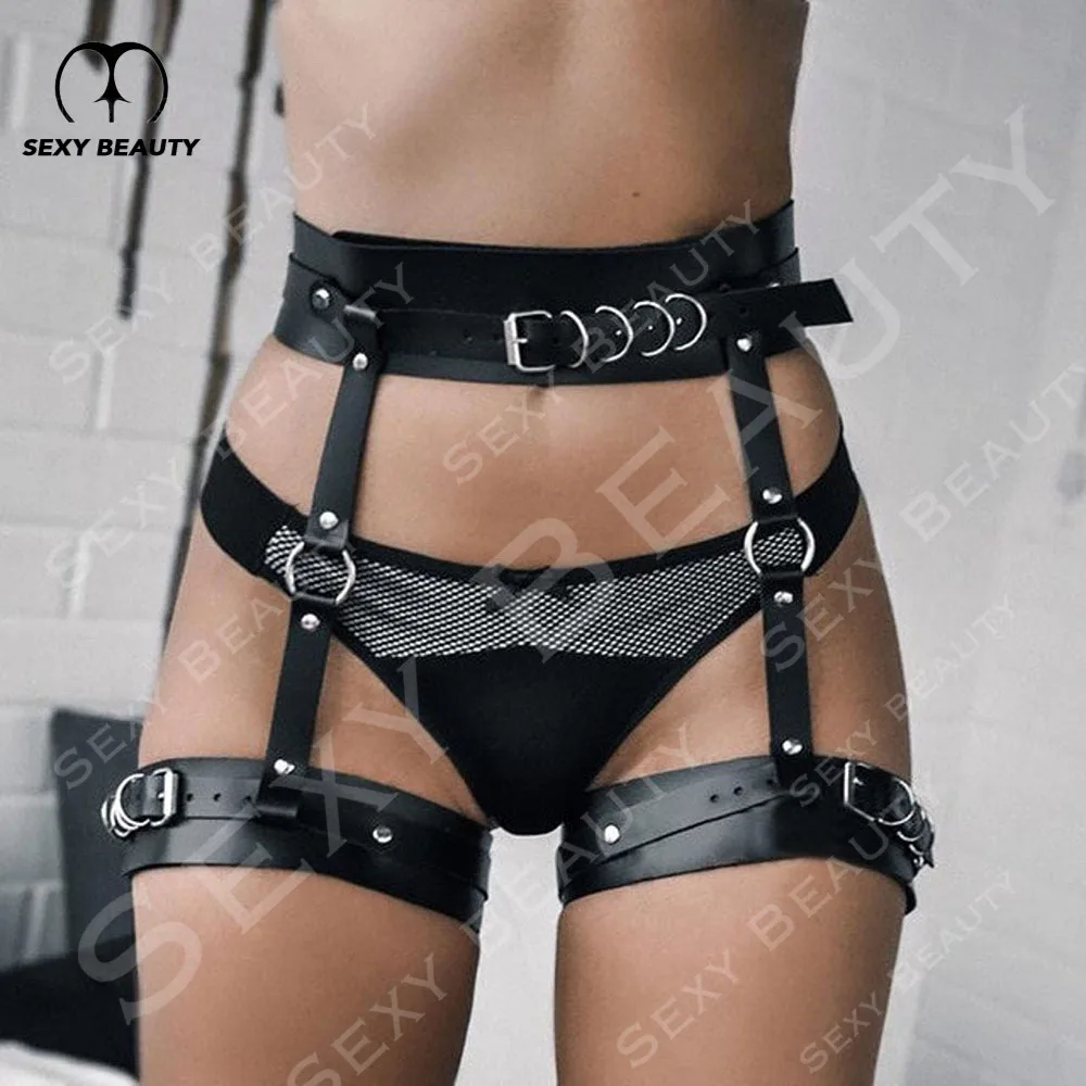 

Goth Thigh Garter Belt Harness Leather Punk Sword Belt Harajuku Rave Festival Clothing Strap Suspenders Sexy Body Belt Underwear