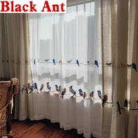 embroidered birds tulle curtains for living room bedroom linen fabric curtains white soild voile window tulle drapes cortinas