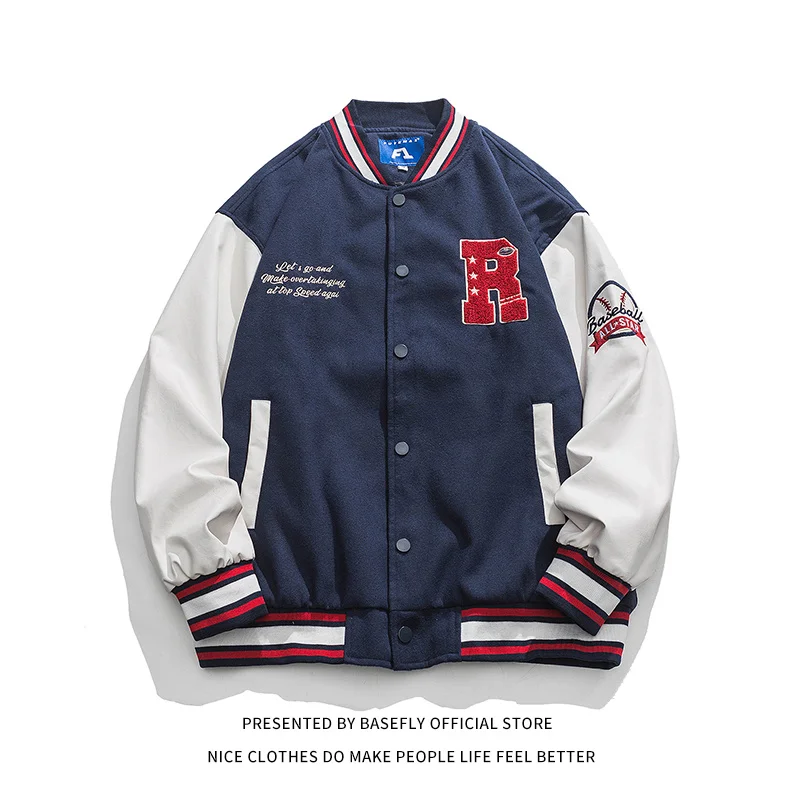 R Patchwork Furry Letterman Embroidery Stadium Award Men Baseball Bomber Jacket Unisex Women Varsity University Coat Streetwear