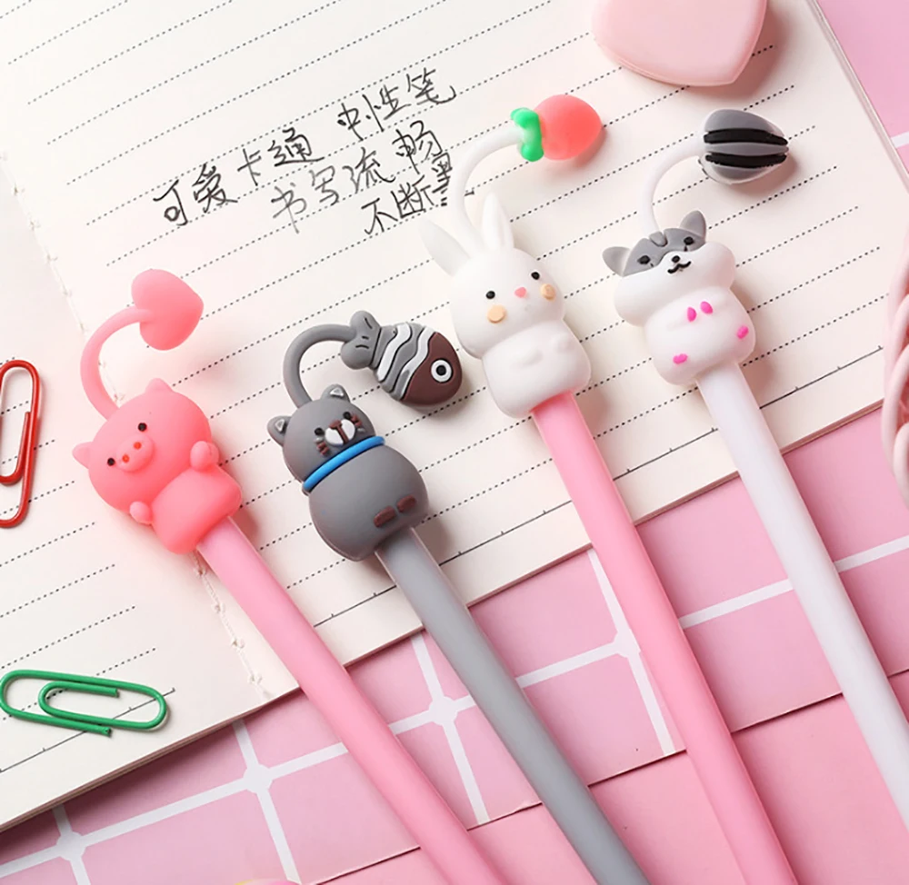 

4Pcs/lot Cute Animal Pink Gel Pen Signature Pen Escolar Papelaria Students Pen School Office Supply Promotional Gift