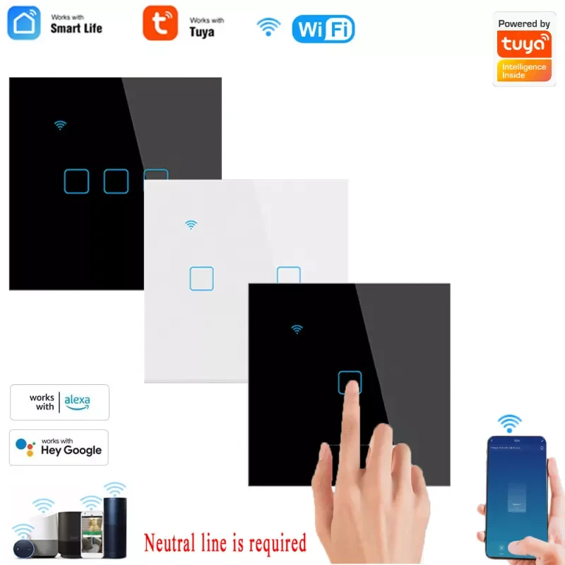 

2021 WiFi Smart Light Touch Switch EU Smart Home Remote Control Wall Light Switch Panel Wall Touch Light Switch 1/2/3/4 Gang