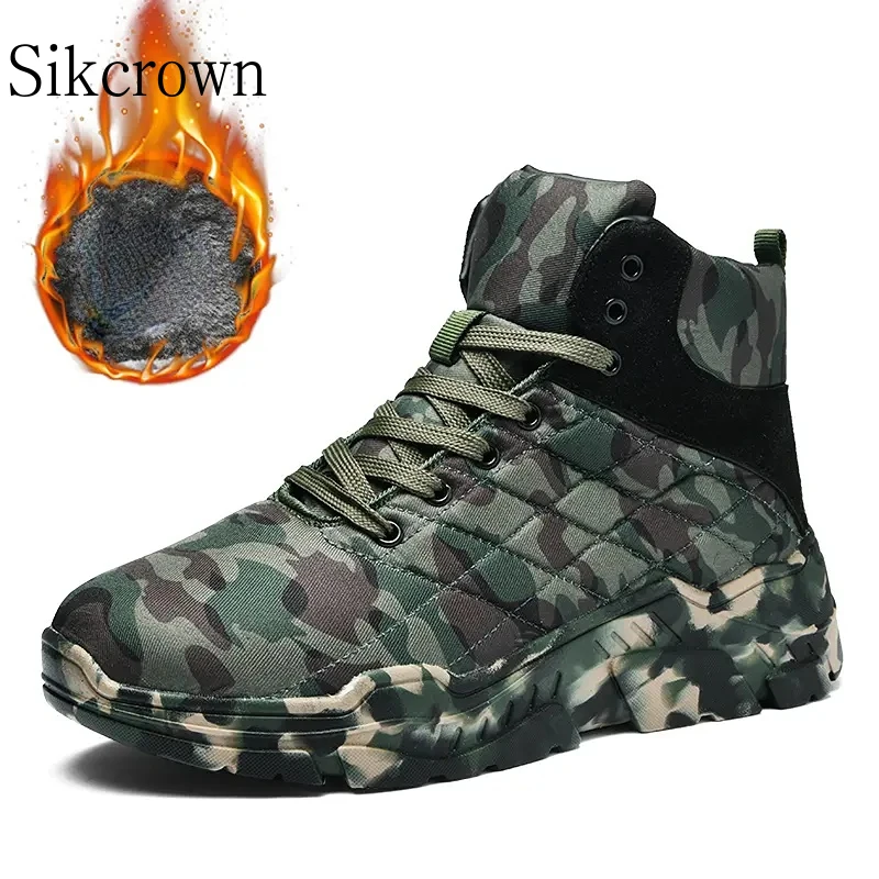 

Tactical Winter Camouflage Sneakers Men Boots Warm Plush Non-slip Snow Boots High Quality Camouflage Sneakers for Hunting Mounta