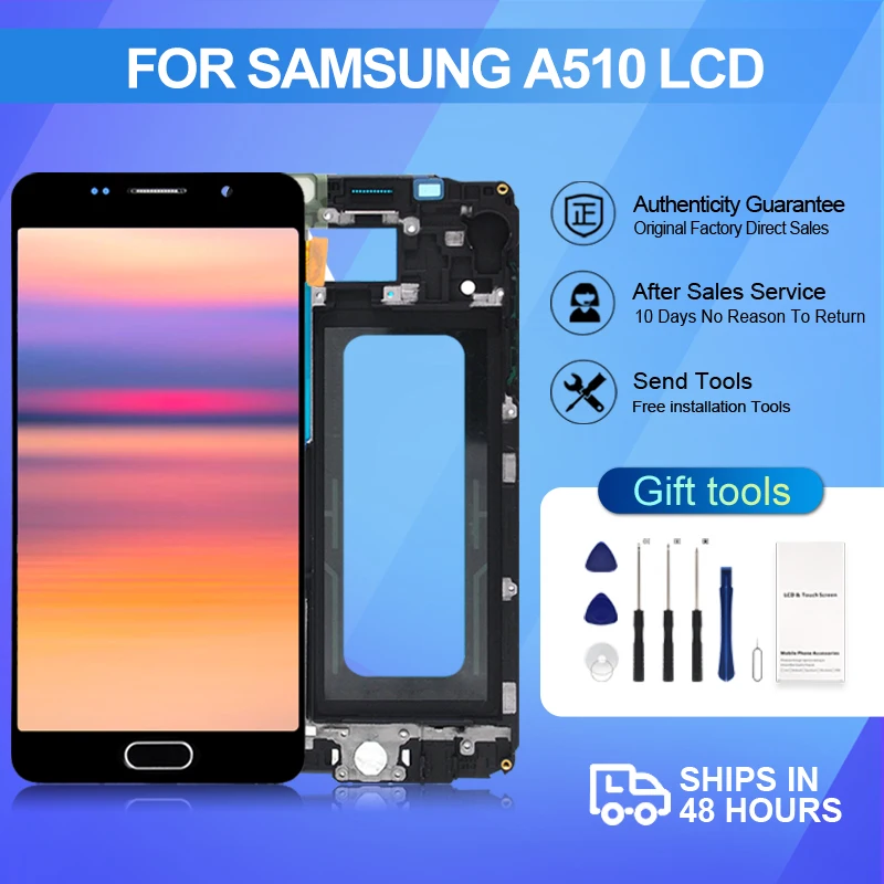 

1Pcs Amoled A5 2016 Display For Samsung Galaxy A510 Lcd With Touch Screen Digitizer Assembly Replacement A510F Panel With Frame