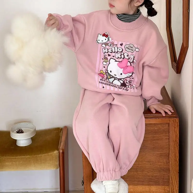 Толстовка Sanrio для девочек костюм из двух предметов Kuromi Hello Kitty Kawaii утепленная