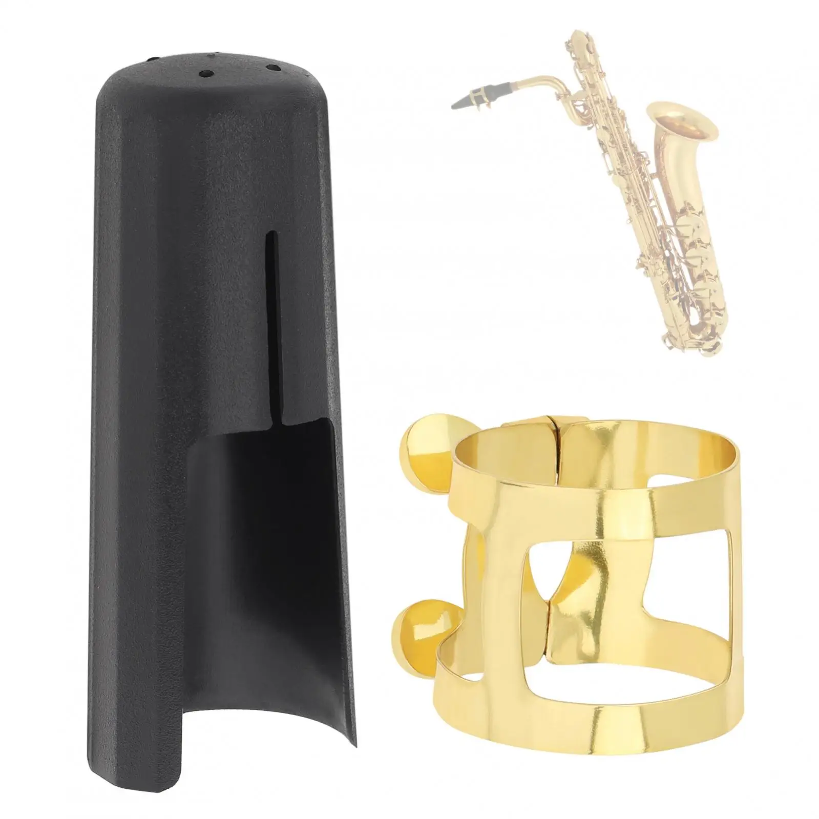 

bE Baritone Saxophone Mouthpiece Cap Gold-plated Brass Ligature Sax Mouthpiece Protective Replacement Kit