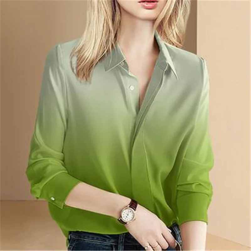 

Fashion Woman Blouses Gradient Color Long Sleeves Shirts Spring Autumn Loose Tops OL Business Wear Work Shirts Female Clothing