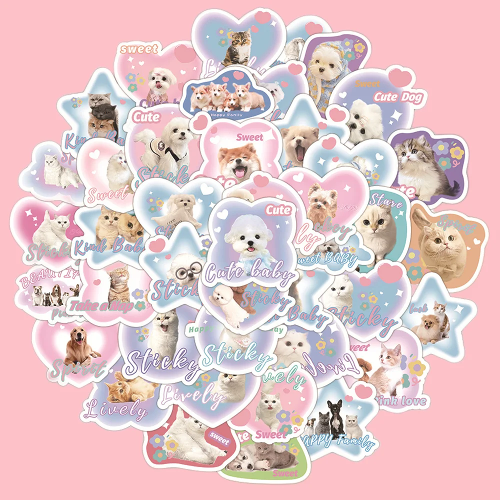 

2023 New 60 Cat Stickers Internet Celebrity Fun Cute Puppy Self-adhesive Non-repeat Decorative Small Stickers Kawaii Gift
