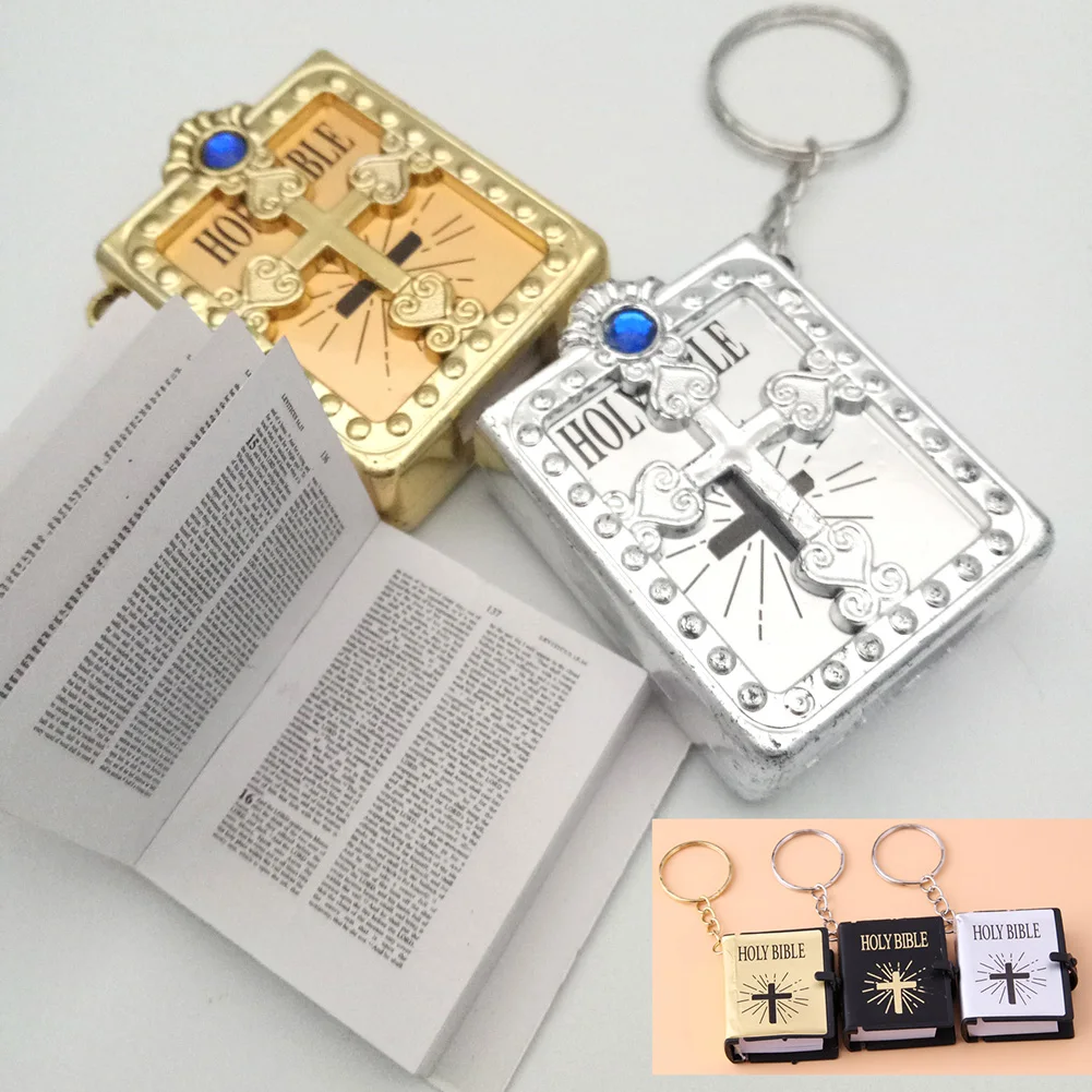 

Mini English Holy Bible Keychain Religious Christian Jesus Cross Keyring Bag For Daily Prayer Souvenirs Key Chain Gifts