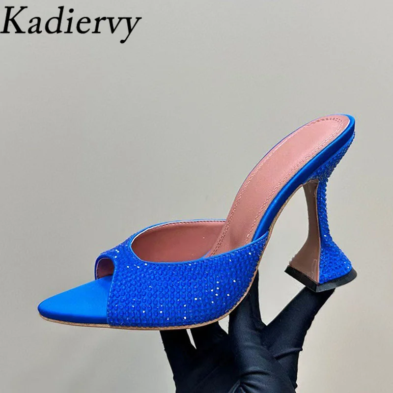 Летние тапочки на высоком каблуке женская обувь для вечеринок со стразами и