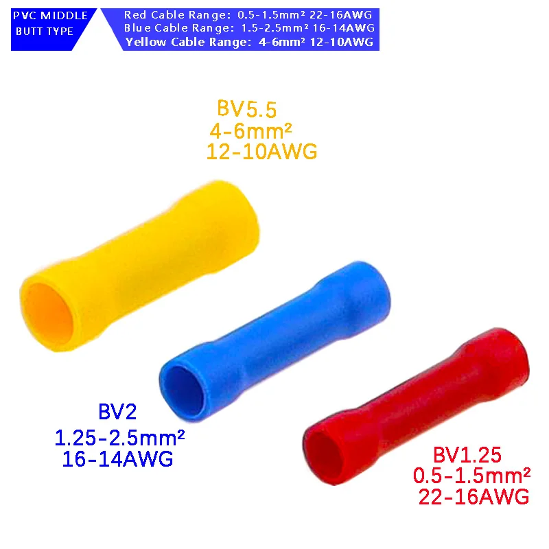 Изолированные прямые телефонные обжимные клеммы из ПВХ и меди для кабеля BV1.25 Red BV2