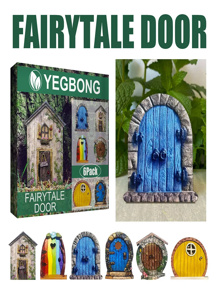 

Miniature Fairy Garden Door Elf Gnome Dollhouse Interior Outdoor Sculpture Wooden Landscape 3D Wooden House Decoration Accessor