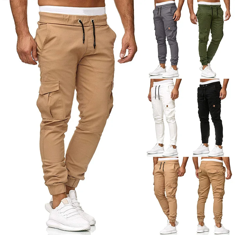

Men Solid Color Pants Slim Fit Outwear Casual Sportswear Men Trousers Pleated Pocket Sweatpants Fashion Pants