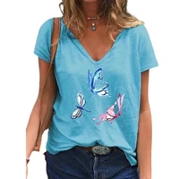 women clothes 2021 summer tops 3xl plus size cotton t shirt female short sleeve casual v neck top fashion ladies butterfly tee