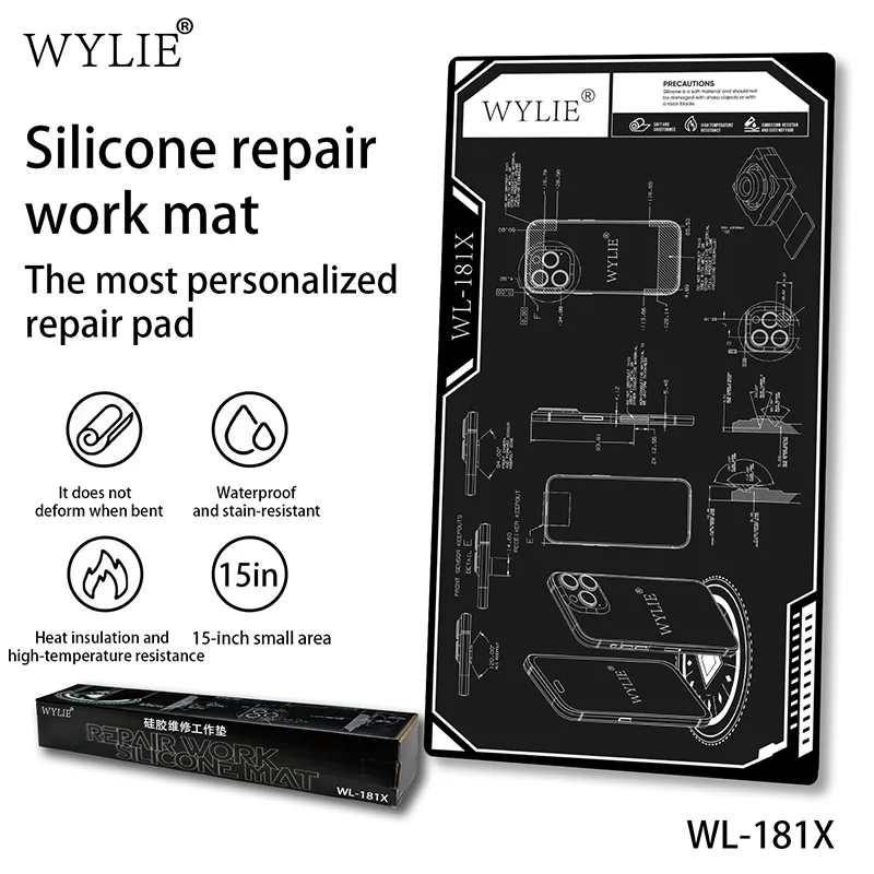 Фото Термостойкий изолированный силиконовый коврик для пайки WYLIE WL-181X, гибкая антидеформационная рабочая подложка для ремонта материнских плат телефонов №2