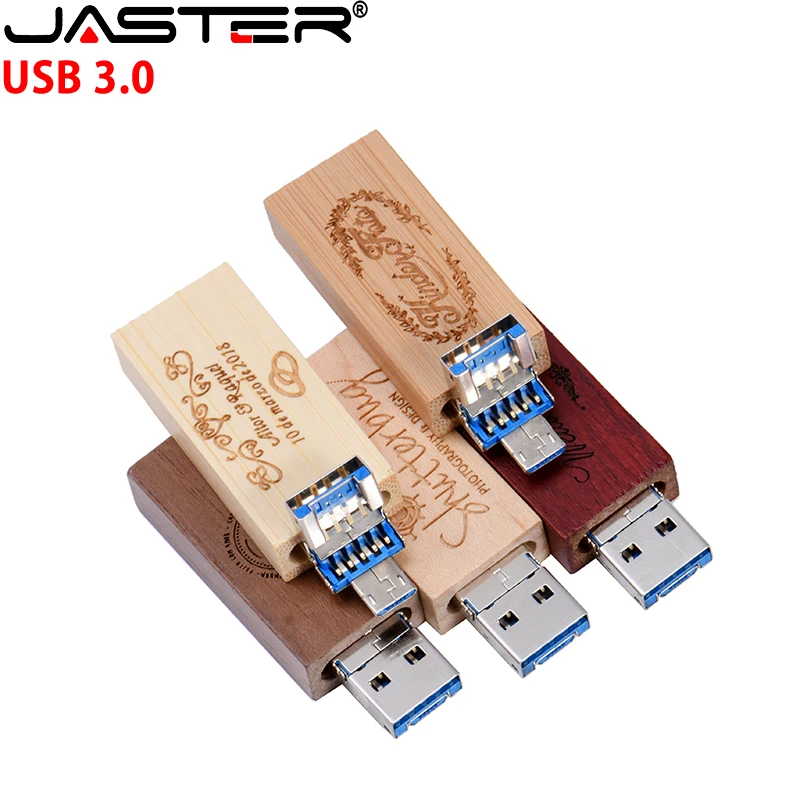 

JASTER Micro USB 3.0 Flash Drives 128GB 2 in 1 Wooden Box Memory Stick 64GB Free Custom Logo Pen Drive Photography Wedding Gift