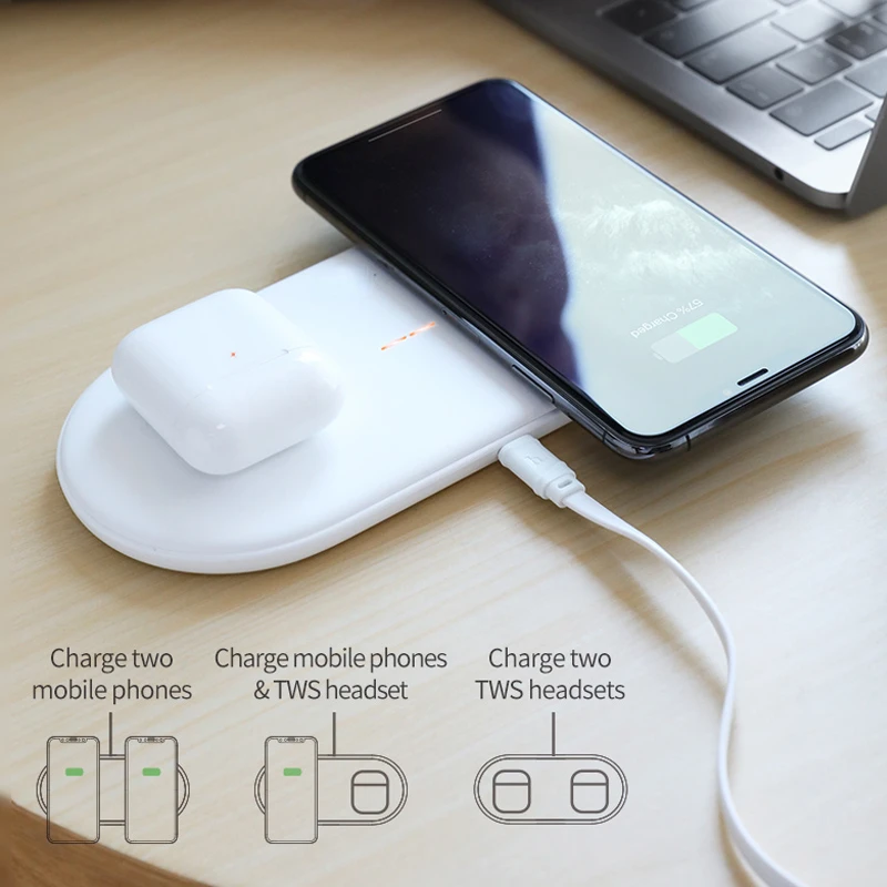 

New Fashion for Airpods Pro for iPhone X XR XS 11 Pro Max S10 QI Induction Charging Fast Dual 2in1 Wireless Charger Pad