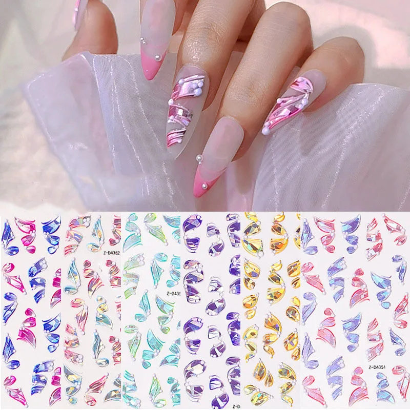 

5D Embossed Three-dimensional Ribbon Nail Stickers Nail Decals DIY Laser Multicolor Nail Embossed Sticker Nail Art Decorations