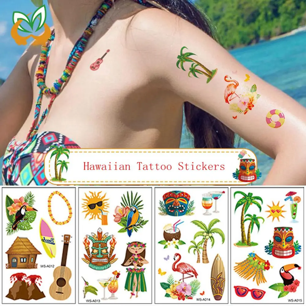

5/10pcs Stickers Tropical Hawaii Beach Party Palm Leaves Flamingo Temporary Tattoo Stickers Hawaii Luau Summer Party Decoration