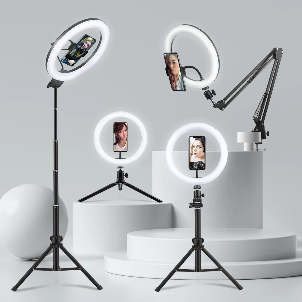 

FIJ Selfie Ring Light Photography Light Led Rim Of Lamp With Mobile Holder Large Tripod Stand For Youtube RGB Tok Ringlight