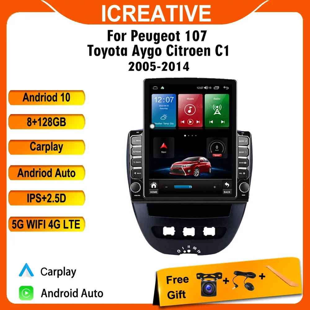 Для Peugeot 107 Toyota Aygo Citroen C1 2005-2014 9 7 &quot4G Carplay Android 2dinTesla экран Автомобильный Радио