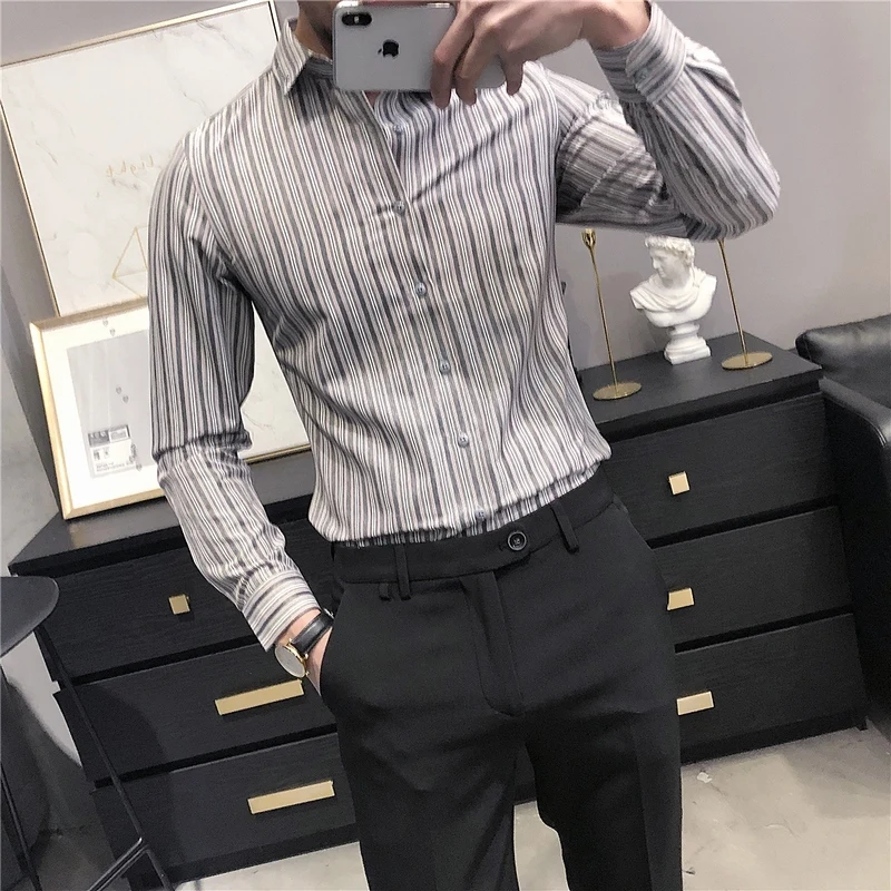 2022 Men Clothing Shirts High Quality Striped Business Casual Soft Dress Social Long Sleeve Shirts Regular Fit Male Shirt S-4XL