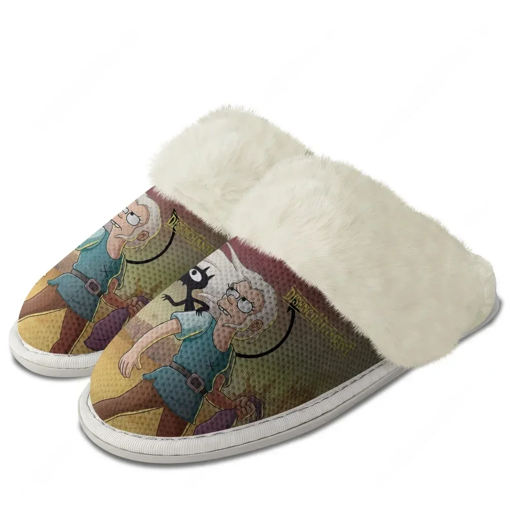 Фото Теплые домашние тапочки Disenchantment Plush Edge для мужчин и женщин, легкие хлопковые термо-тапочки для спальни, индивидуальный дизайн №1