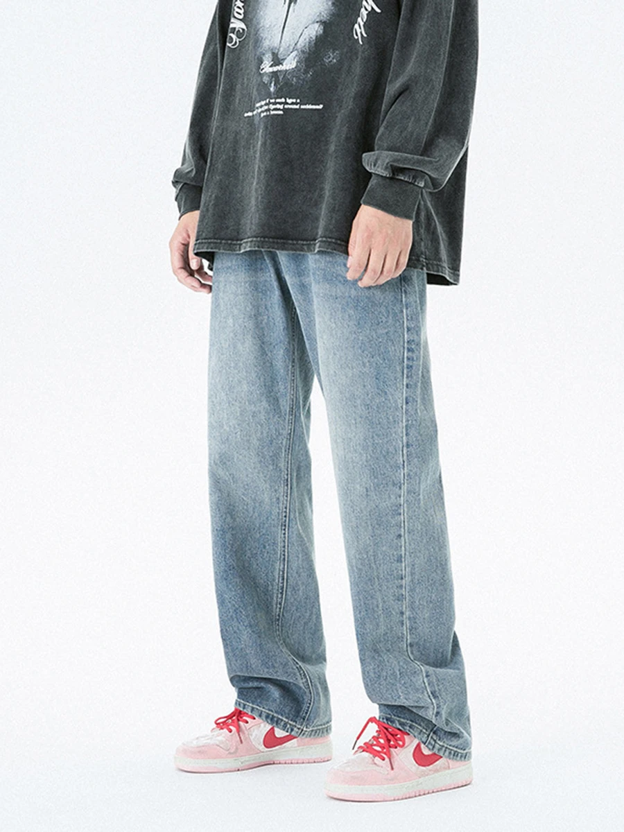 European and American Fashion Men's Wide-leg Jeans Men's Ins Trend Hip-hop Street Washed Do Old Retro Loose Straight Trousers