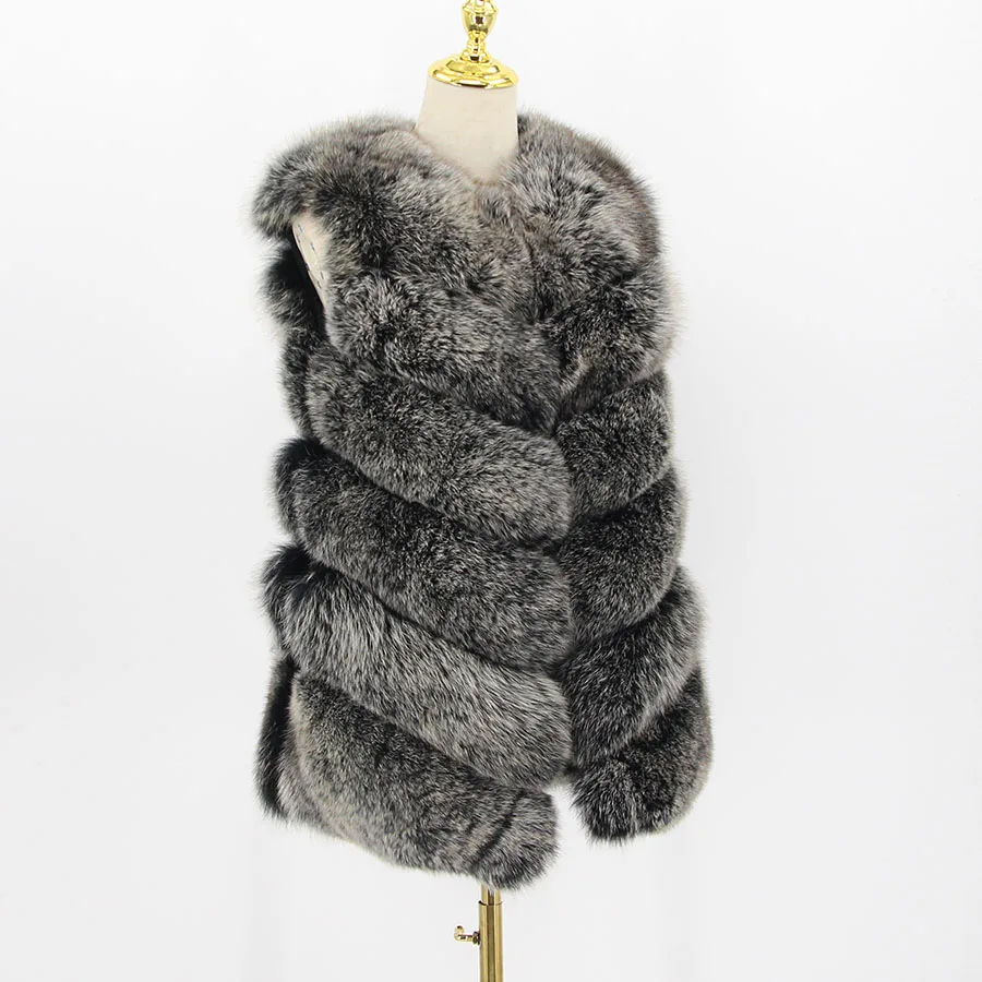 High Quality Women Real Fox Fur Coat Winter Plus Size Solid Waistcoat Natural Fur Vest Ladies Fashion Fluffy Jacket Raccoon Vest