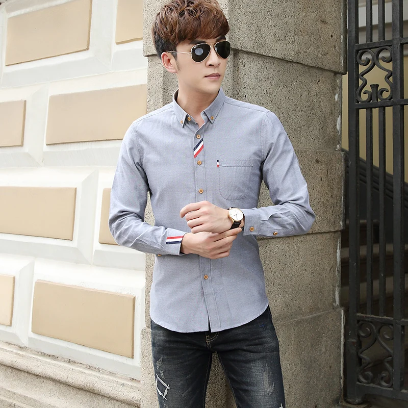 Summer 2022 Fashion Business Men's Oxford Spinning Red White Blue Ribbon Striped Solid Shirt Korean Trendy Shirt Casual Shirts