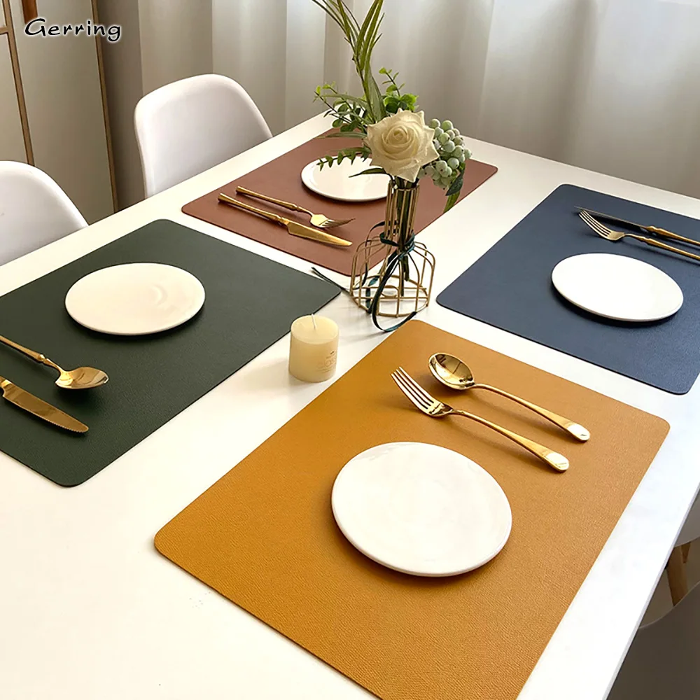 Gerring Leather Placemat Table Nordic Kitchen Accessories Waterproof And Oil Proof Rectangle Table Mat Hotel Insulation Mat