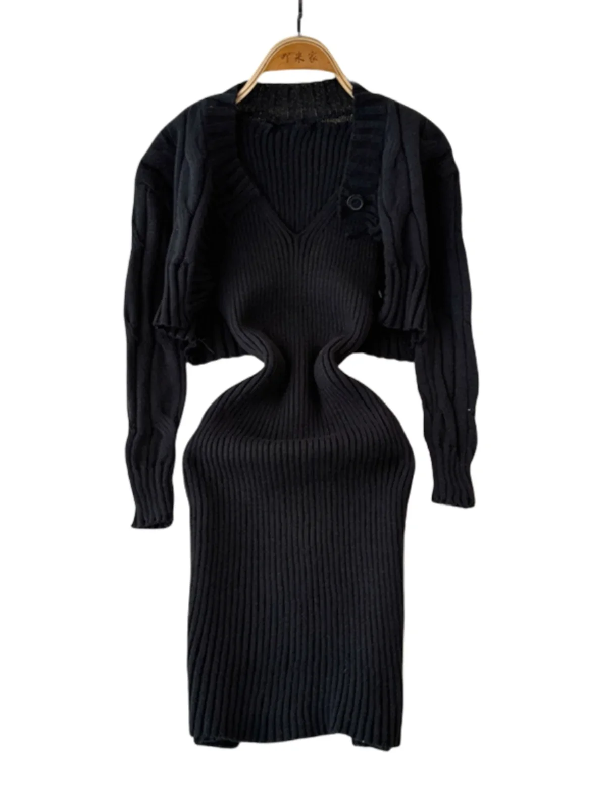 Элегантное вязаное платье женский комплект из 2 предметов шикарный укороченный