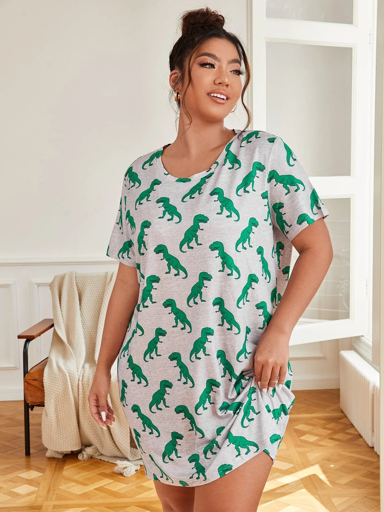 

Plus Allover Dinosaur Print Night Dress