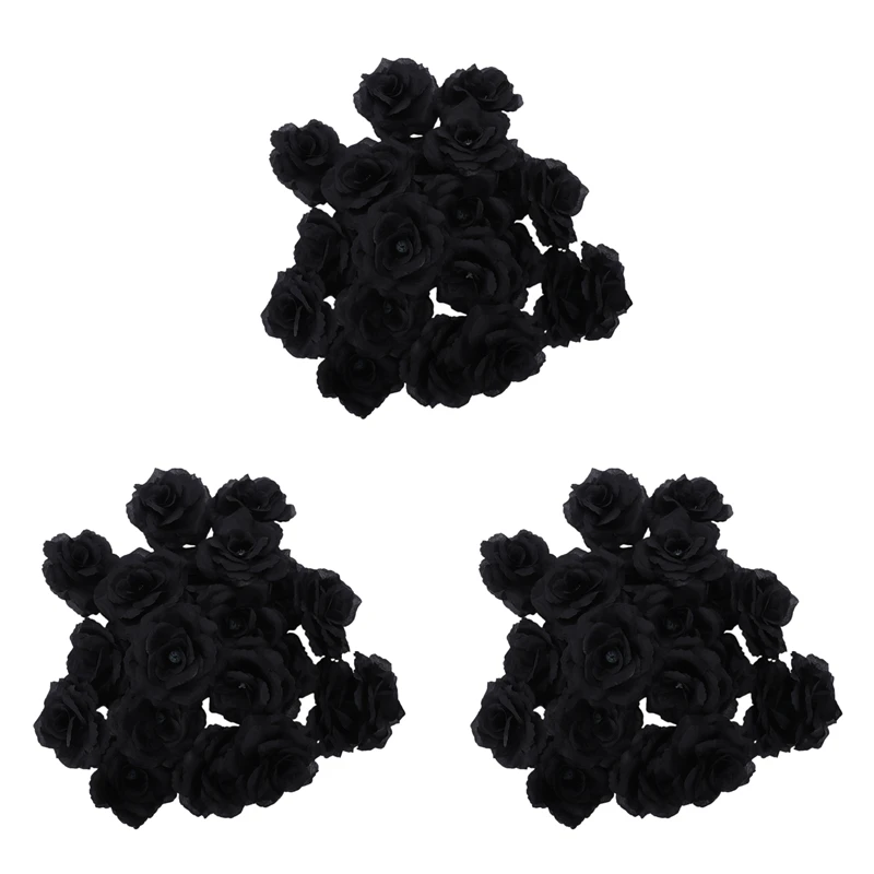 

60 Pcs Black Rose Artificial Silk Flower Party Wedding House Office Garden Decor DIY