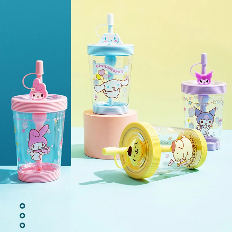 

Милая цветная сопутствующая чашка Sanrio 535 мл, помпон Cinnamoroll Kuromi Purin My Melody, соломенная чашка, мультяшный подарок для детей