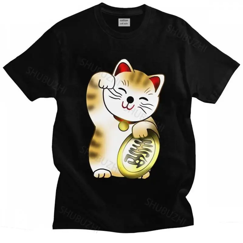 Футболка мужская с короткими рукавами смешной топ принтом Кот удачи и монетами