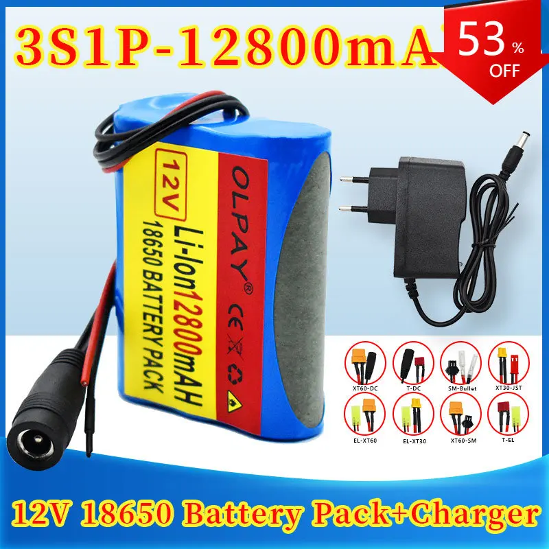 

Batterie Au Lithium Rechargeable 12 V 100% MAh 3S1P, 12800, Panneau De Protection, Chargeur 1a, Nouveau, 18650