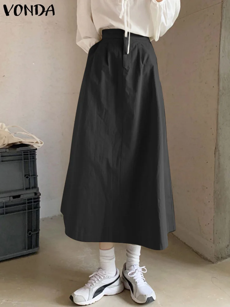 

VONDA Vintage Fashion De Mujer Faldas Saias Female Casual Loose Long Jupe Oversized Women High Waist Pleated Party A-Line Skirt