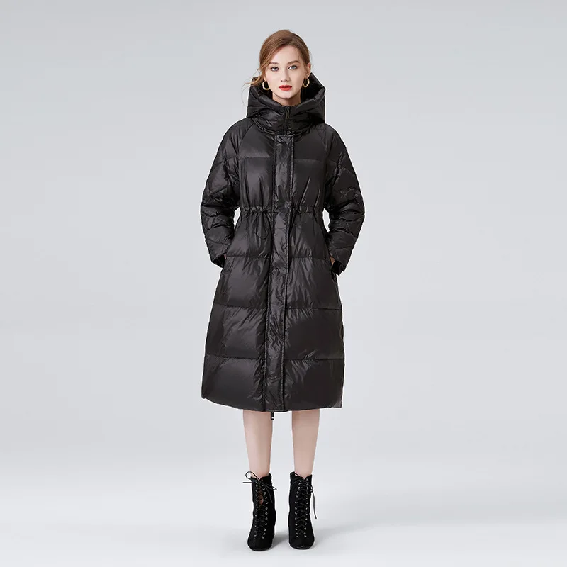 2022 Winter New Padded Long Black  Hooded 90 White Duck Down Coats Women's Upscale Fashion Loose Warmer Bread Jackets