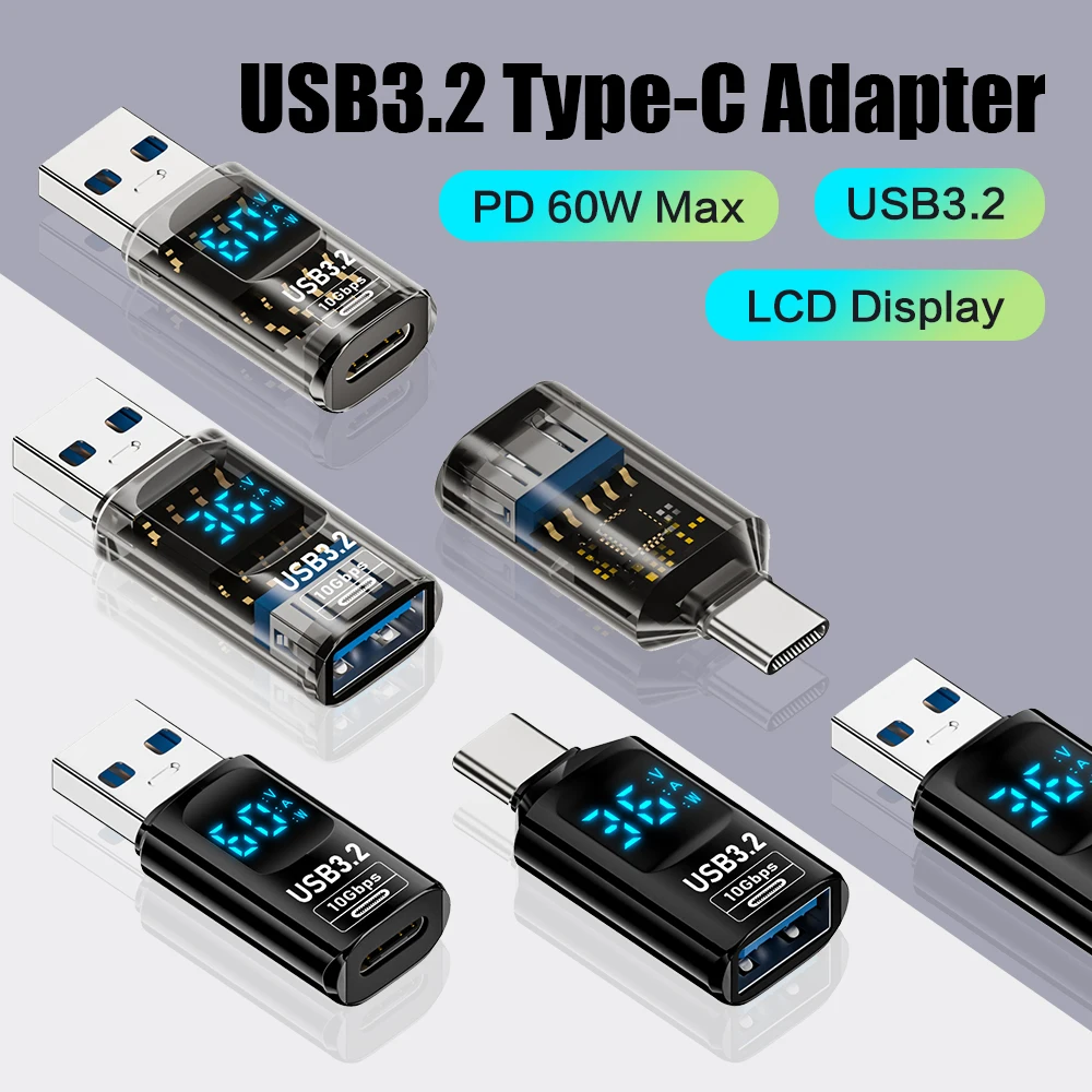 Адаптер PD60W с цифровым дисплеем USB Type-C OTG адаптер 10 Гбит/с передача данных usb-c на