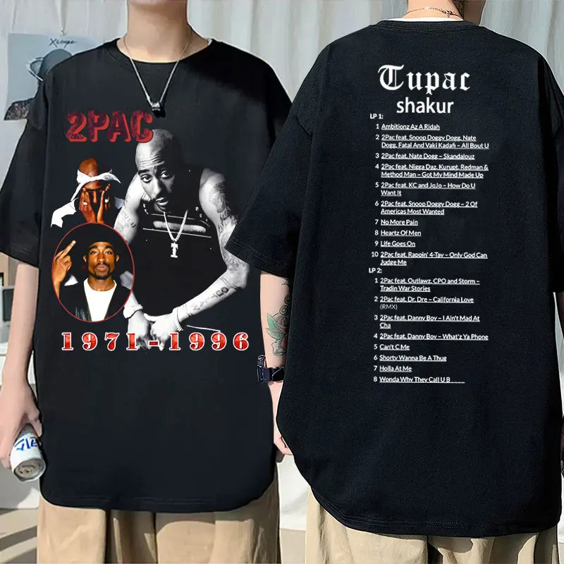 

Двусторонняя графическая футболка Rapper 2Pac для мужчин и женщин, винтажные футболки в стиле хип-хоп, футболки с принтом Тупака 2Pac Шакура, футбо...